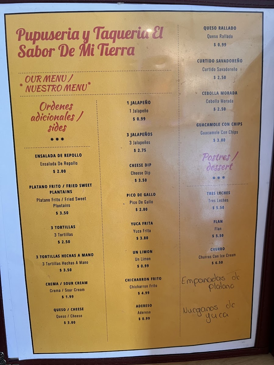 Menu Pupuseria Y Taqueria El Sabor De Mi Tierra-1