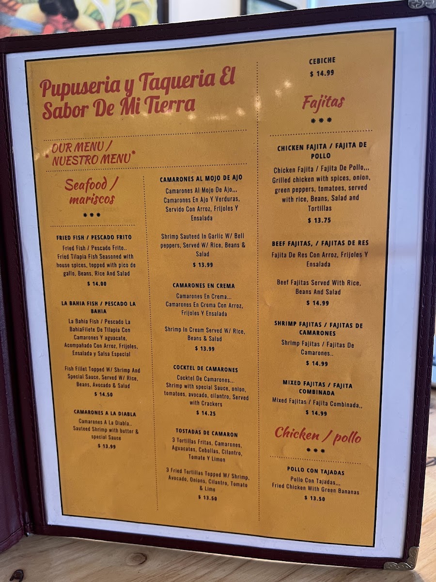Menu Pupuseria Y Taqueria El Sabor De Mi Tierra-10