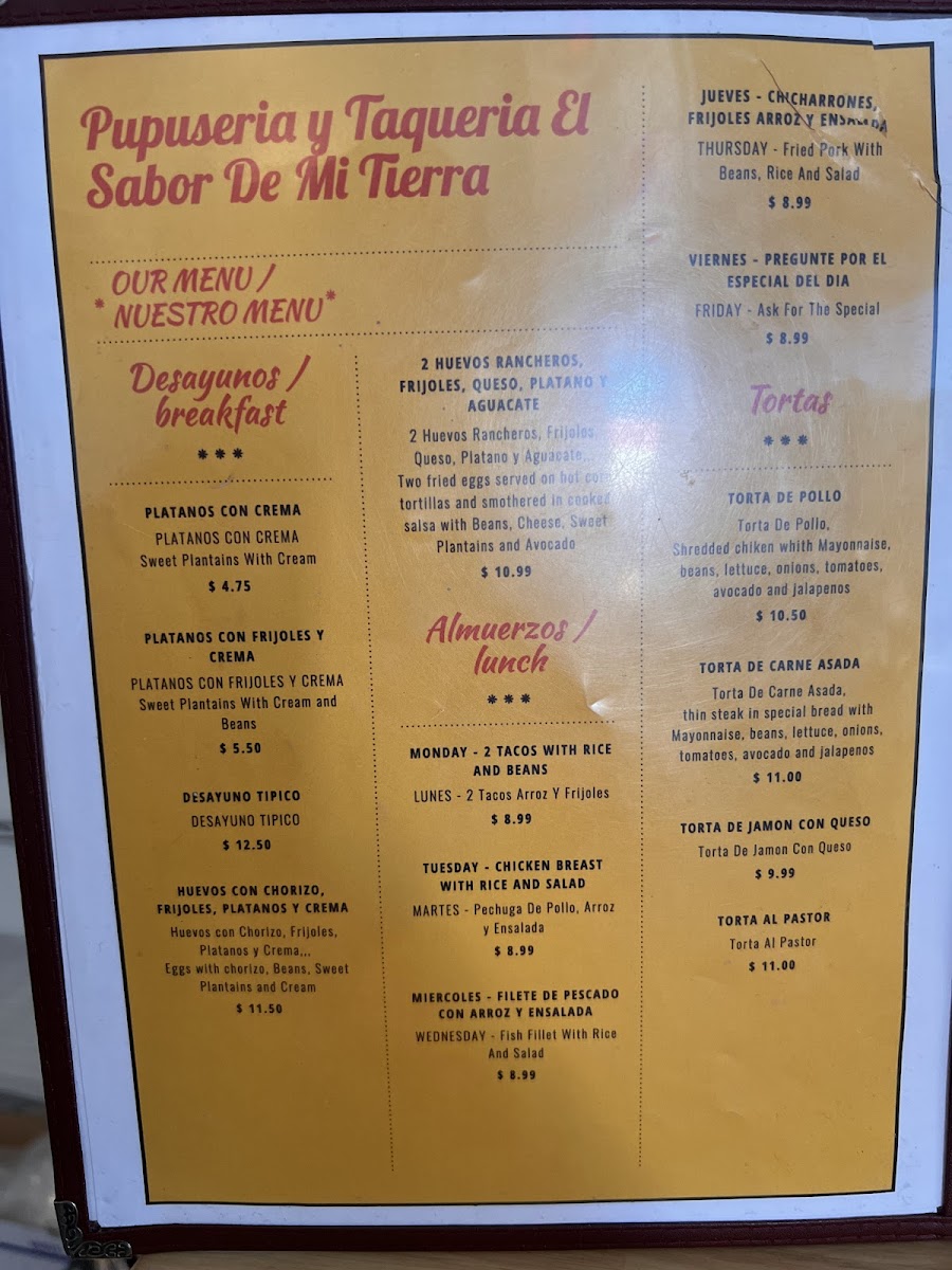 Menu Pupuseria Y Taqueria El Sabor De Mi Tierra-3