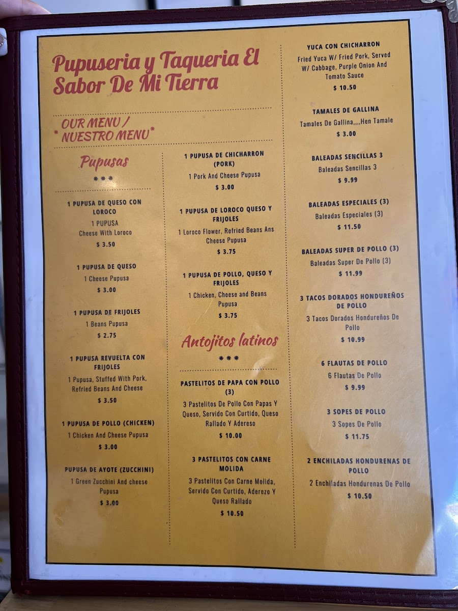 Menu Pupuseria Y Taqueria El Sabor De Mi Tierra-4