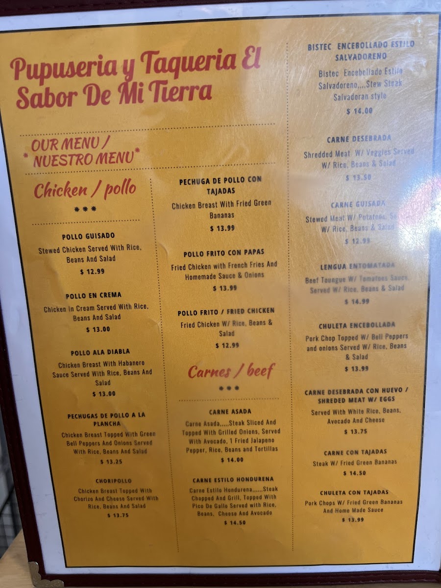 Menu Pupuseria Y Taqueria El Sabor De Mi Tierra-5