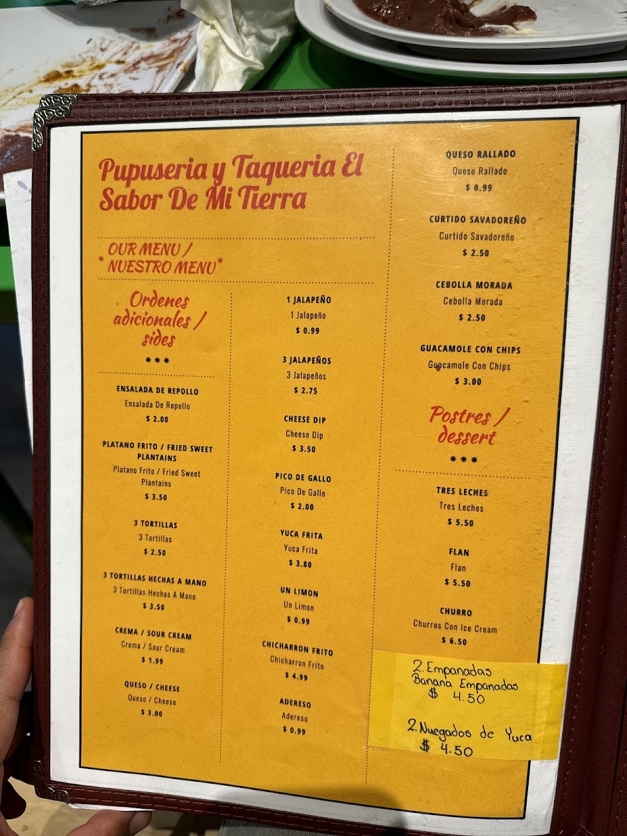 Menu Pupuseria Y Taqueria El Sabor De Mi Tierra-6