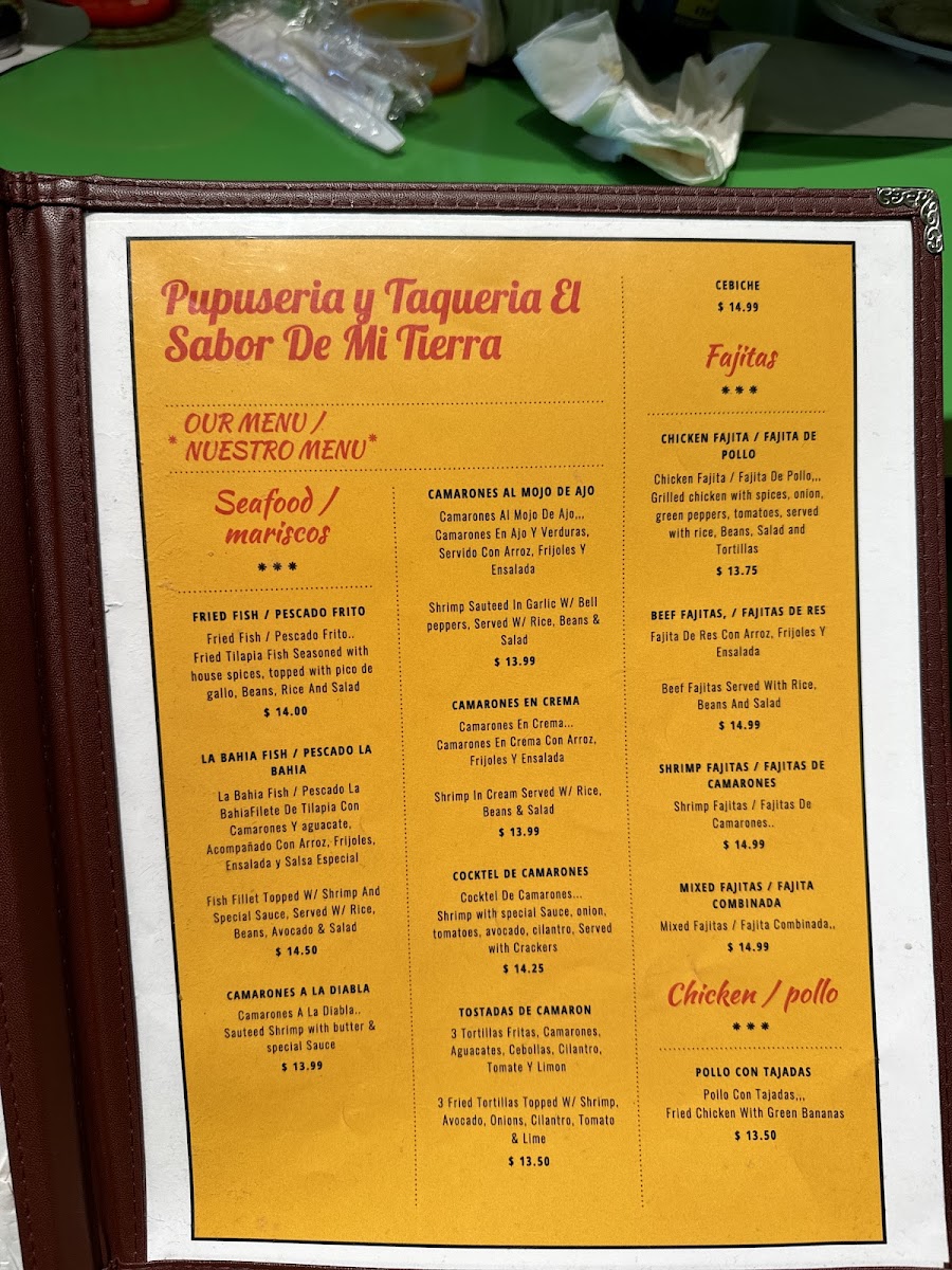 Menu Pupuseria Y Taqueria El Sabor De Mi Tierra-8
