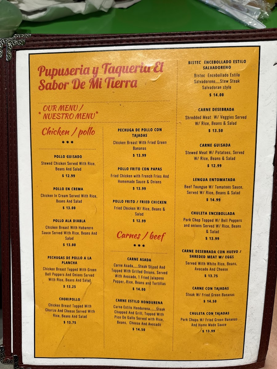 Menu Pupuseria Y Taqueria El Sabor De Mi Tierra-9